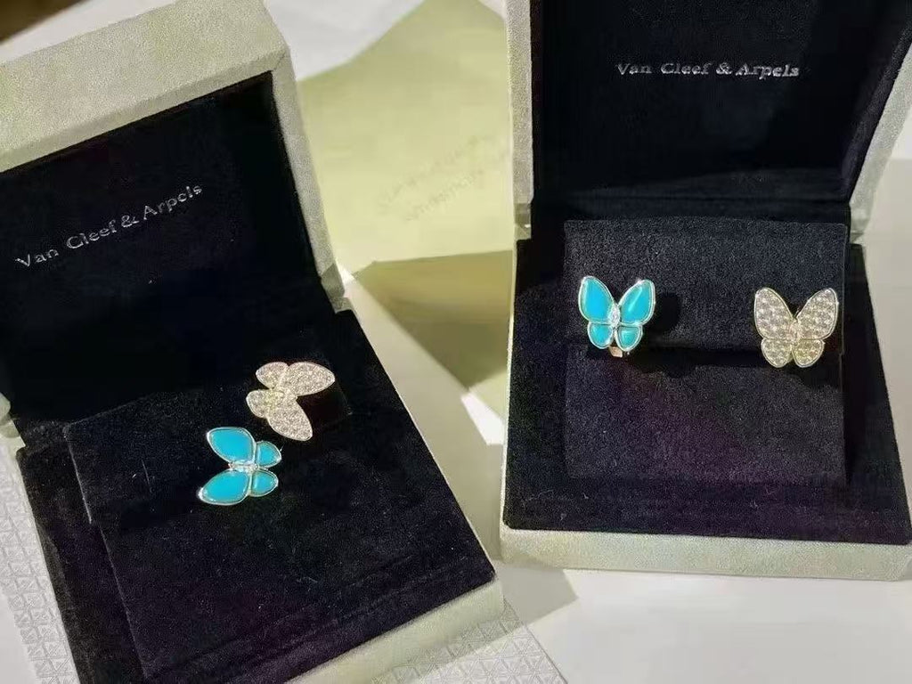 VCA Blue Butterfly Bracelet Necklace Earrings Ring